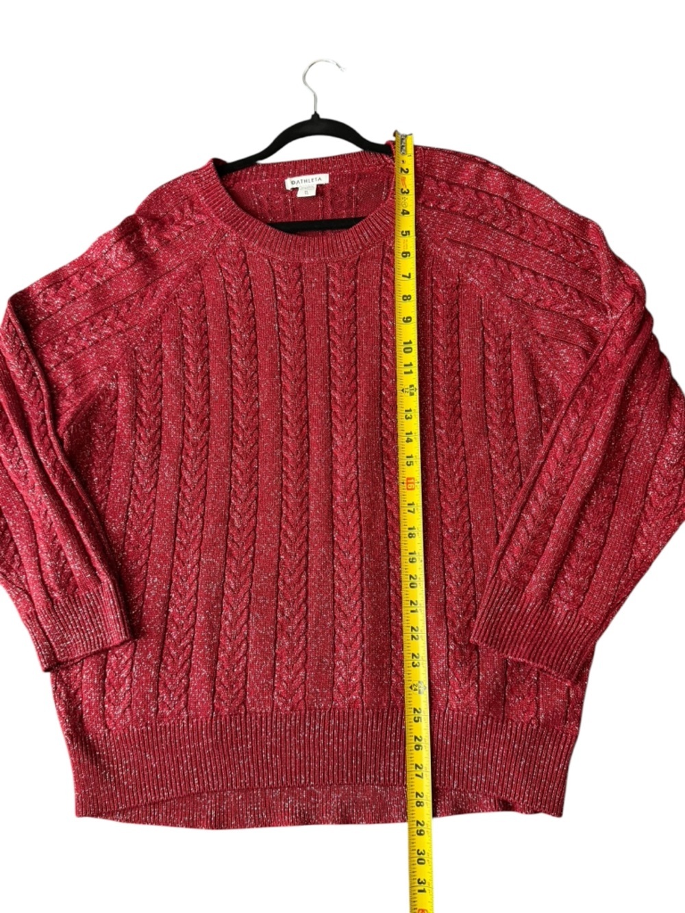 Athleta Crossroads Crew Sweater Red Metallic Cable Knit Cozy XL Holiday Luxe - Picture 9 of 14